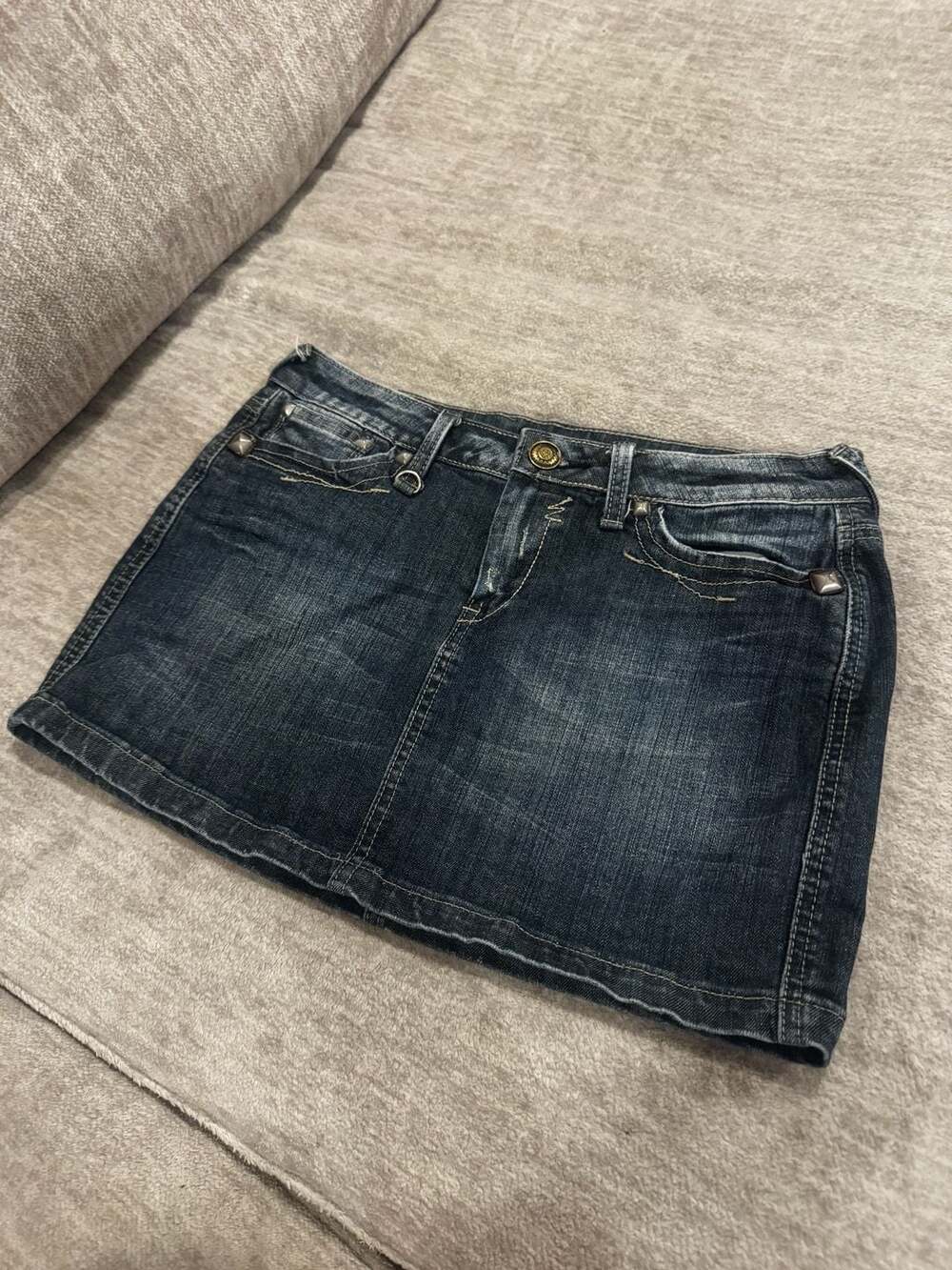 Miss Pink's Denim Mini Skirt Size 30 Dark Wash Studded Y2K